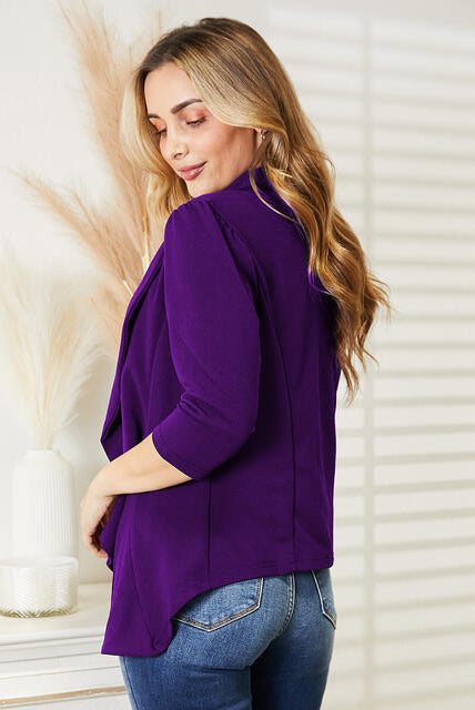 Midnight Blue Ninexis Open Front 3/4 Sleeve Full Size Cardigan Plus Size Clothes