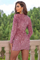 Dim Gray Sequin V-Neck Long Sleeve Mini Dress New Year Looks