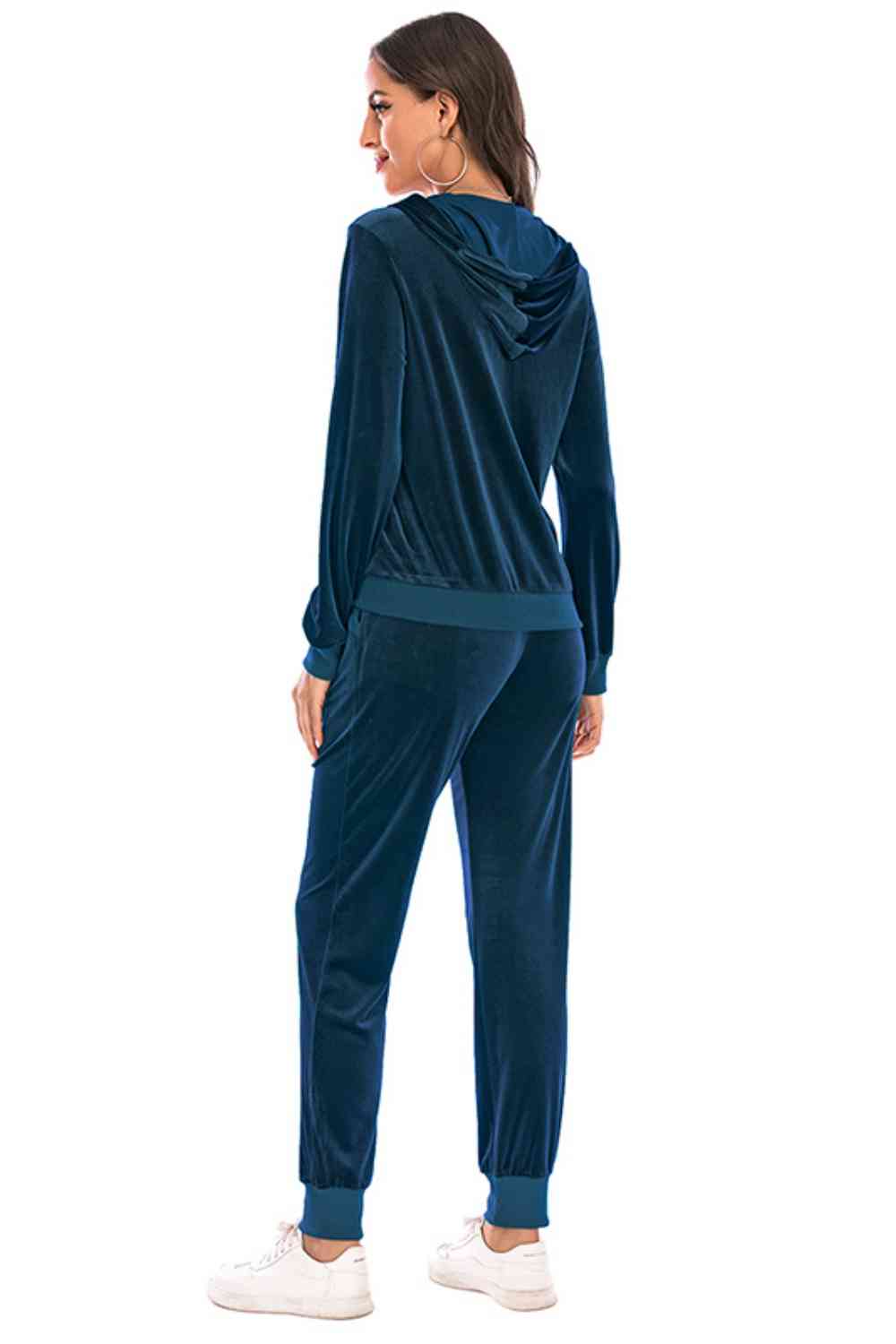 Dark Slate Gray Zip-Up Hooded Jacket and Pants Set New Year Looks