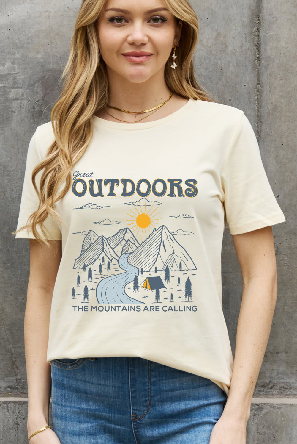 Rosy Brown Simply Love Full Size GREAT OUTDOORS Graphic Cotton Tee Tops
