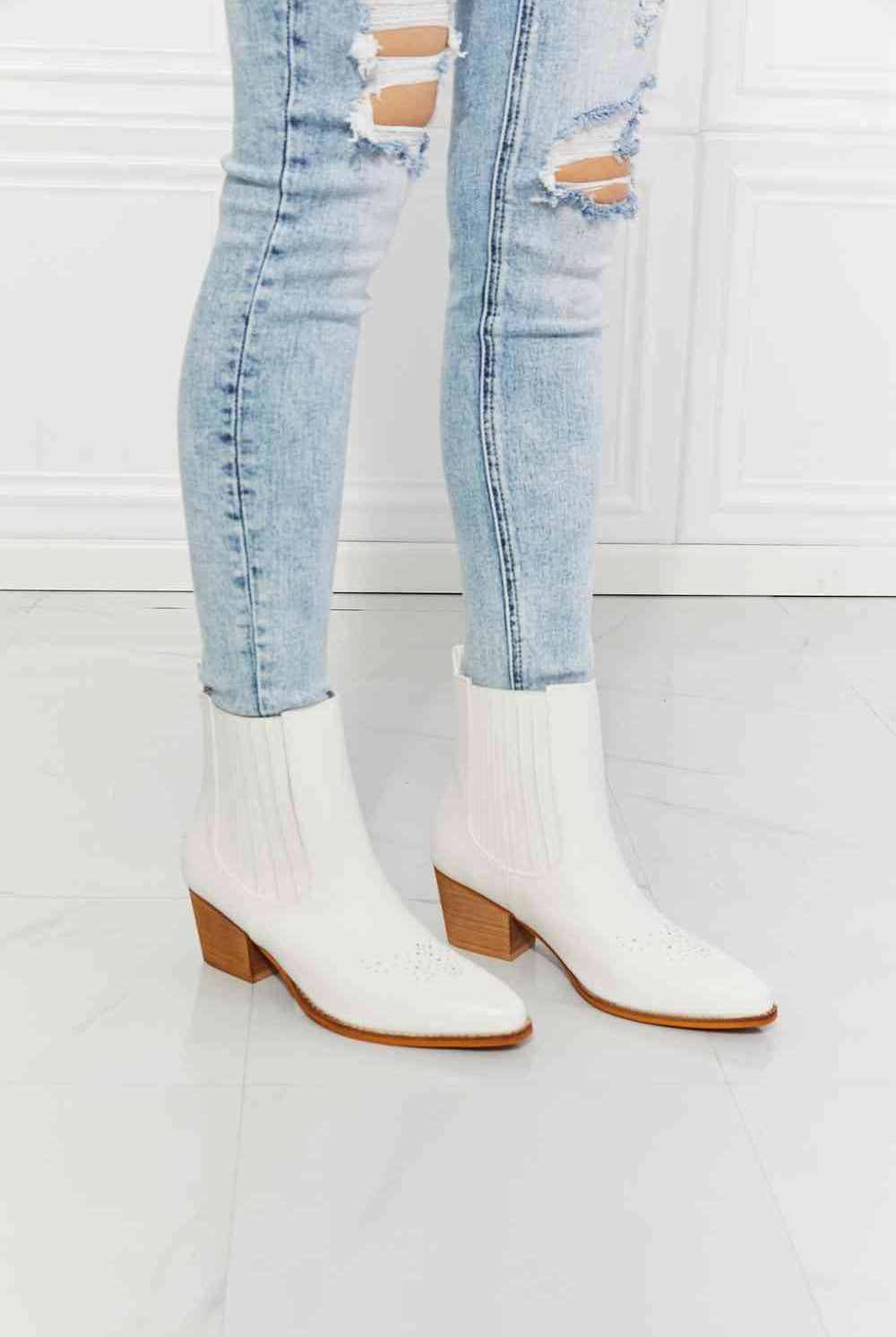 Light Gray MMShoes Love the Journey Stacked Heel Chelsea Boot in White Shoes