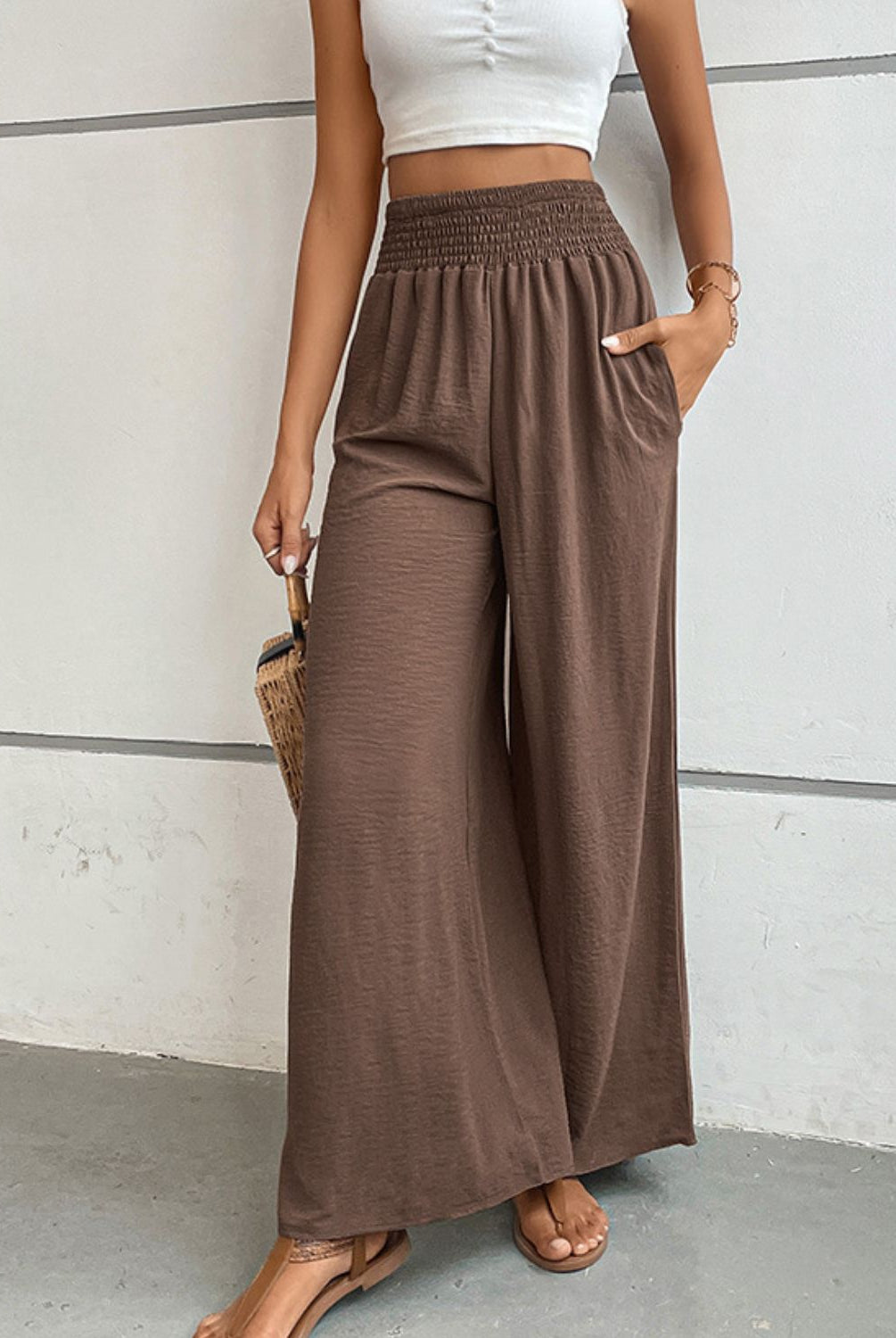 Gray Wide Waistband Relax Fit Long Pants