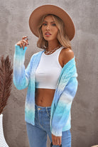 Light Slate Gray Tie-Dye Cable-Knit Raglan Sleeve Open Front Cardigan Shirts & Tops