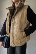 Slate Gray Collared Neck Vest with Pockets Winter Accessories