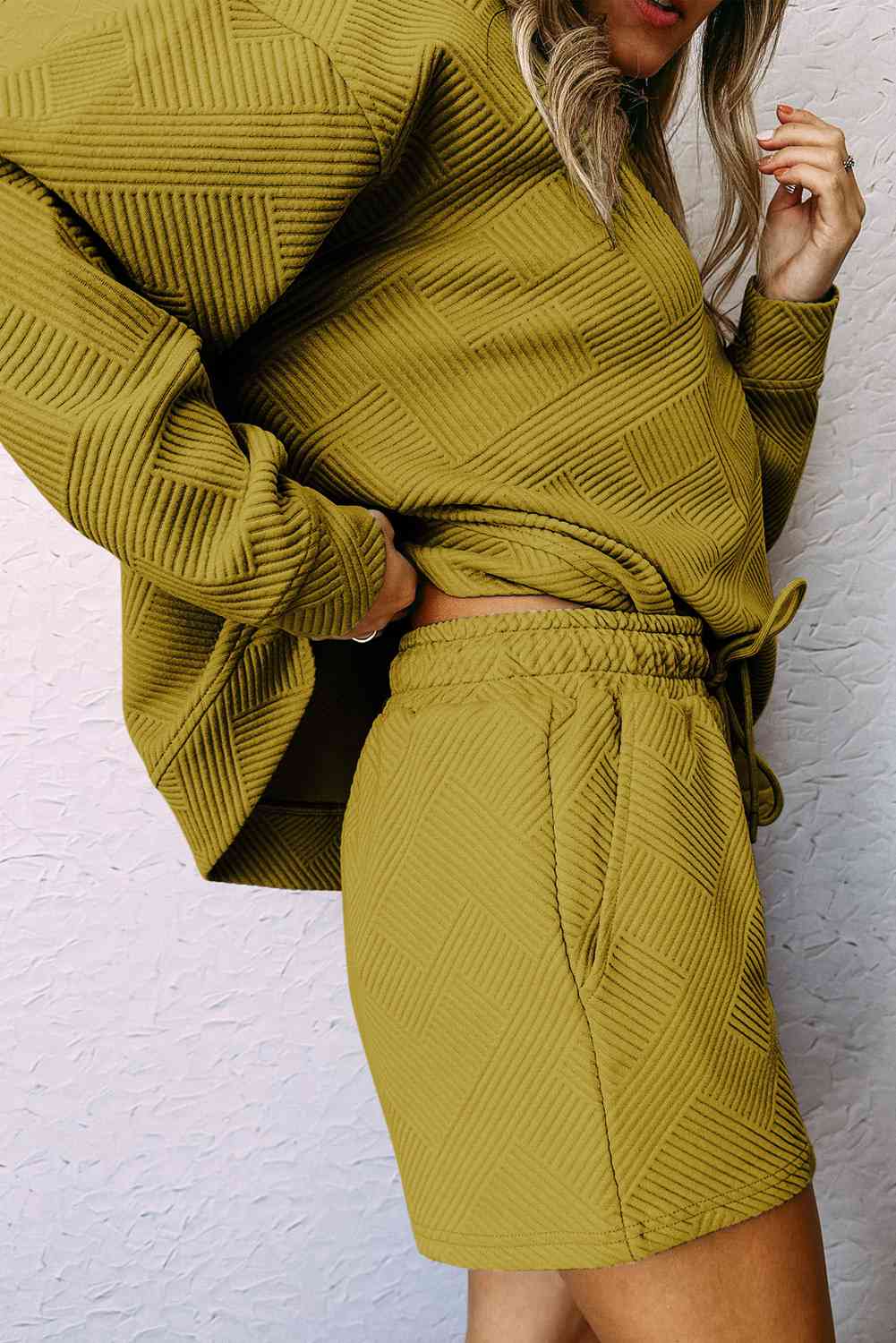 Sienna Dreamer Ribbed Drop Shoulder Sweatshirt and Shorts Set Loungewear
