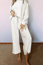 Light Gray So Cozy Dropped Shoulder Top and Pants Loungewear Set Loungewear