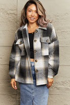Rosy Brown Plaid Dropped Shoulder Collared Jacket