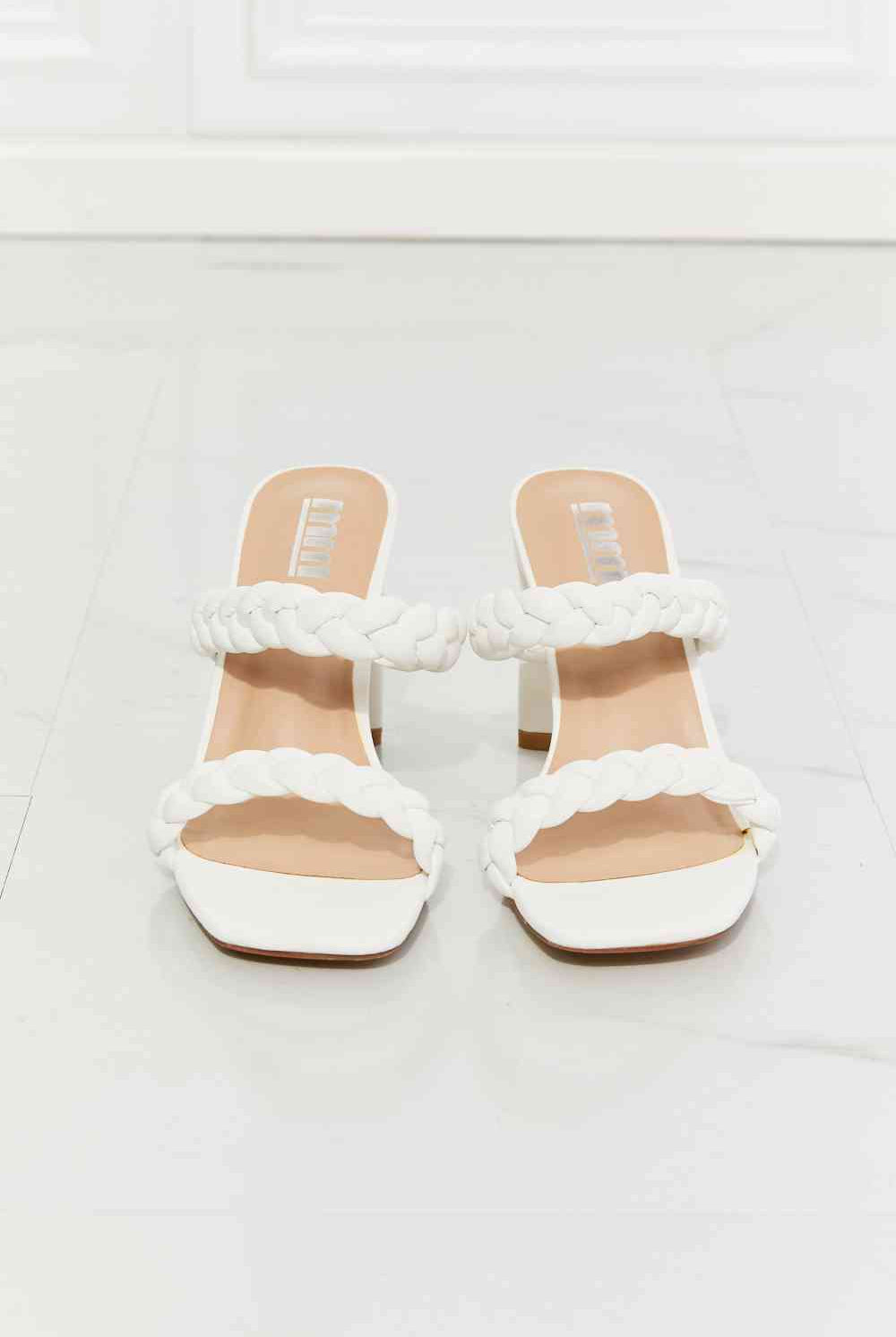 Beige MMShoes In Love Double Braided Block Heel Sandal in White Shoes
