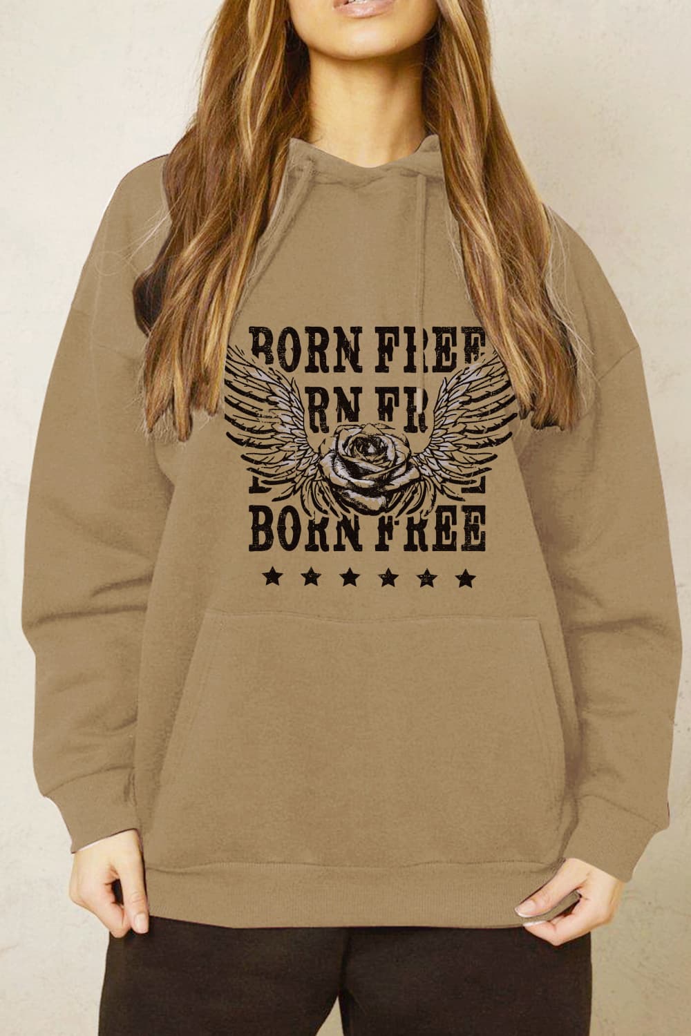 Rosy Brown Simply Love Simply Love Full Size BORN FREE Graphic Hoodie Sweatshirts