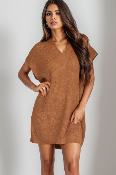 Gray Notched Cap Sleeve Mini Sweater Dress Capsule