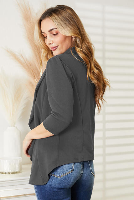 Dark Slate Gray Ninexis Open Front 3/4 Sleeve Full Size Cardigan Plus Size Clothes
