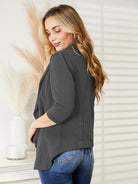 Dark Slate Gray Ninexis Open Front 3/4 Sleeve Full Size Cardigan Plus Size Clothes