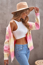 Rosy Brown Tie-Dye Cable-Knit Raglan Sleeve Open Front Cardigan Shirts & Tops