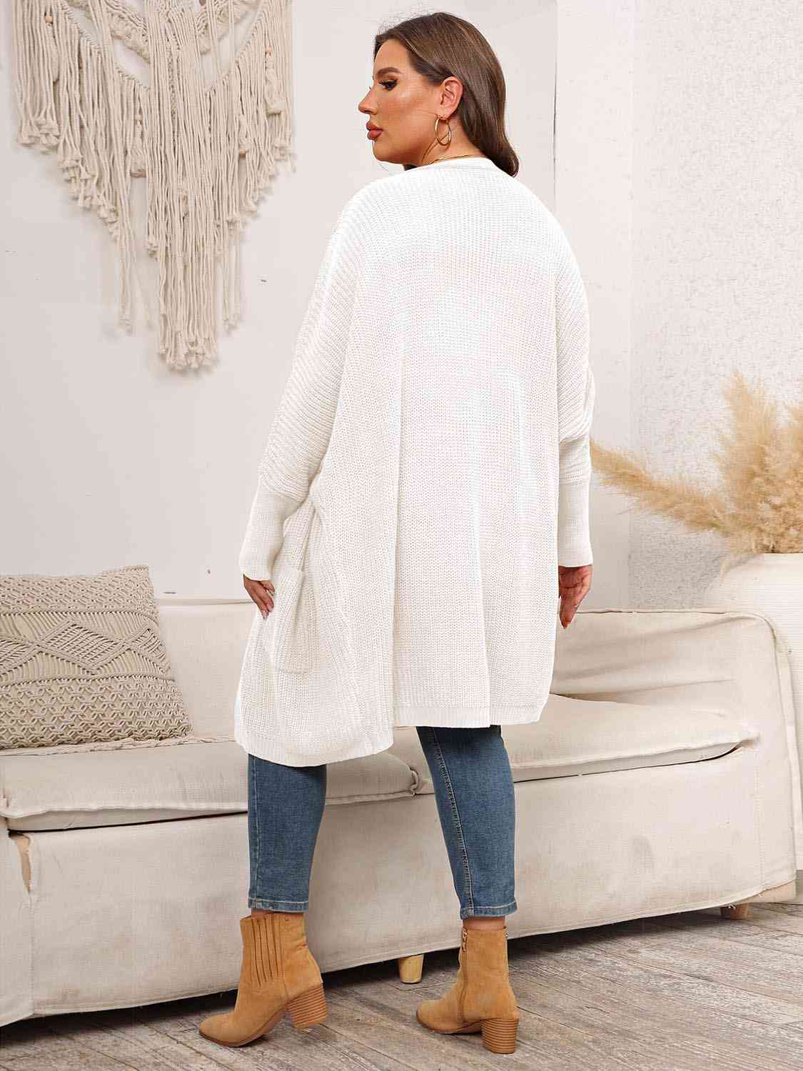 Light Gray Plus Size Open Front Cardigan With Pockets Plus Size Clothes