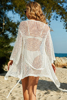 Gray Relax and Unwind Tie-Waist Openwork Crochet Cover Up Swimwear