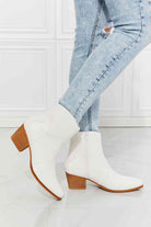 Light Gray MMShoes Watertower Town Faux Leather Western Ankle Boots in White Shoes