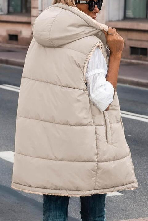 Gray Zip-Up Longline Hooded Vest Winter Accessories
