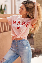 Rosy Brown MAMA Heart Graphic Tee Shirts & Tops