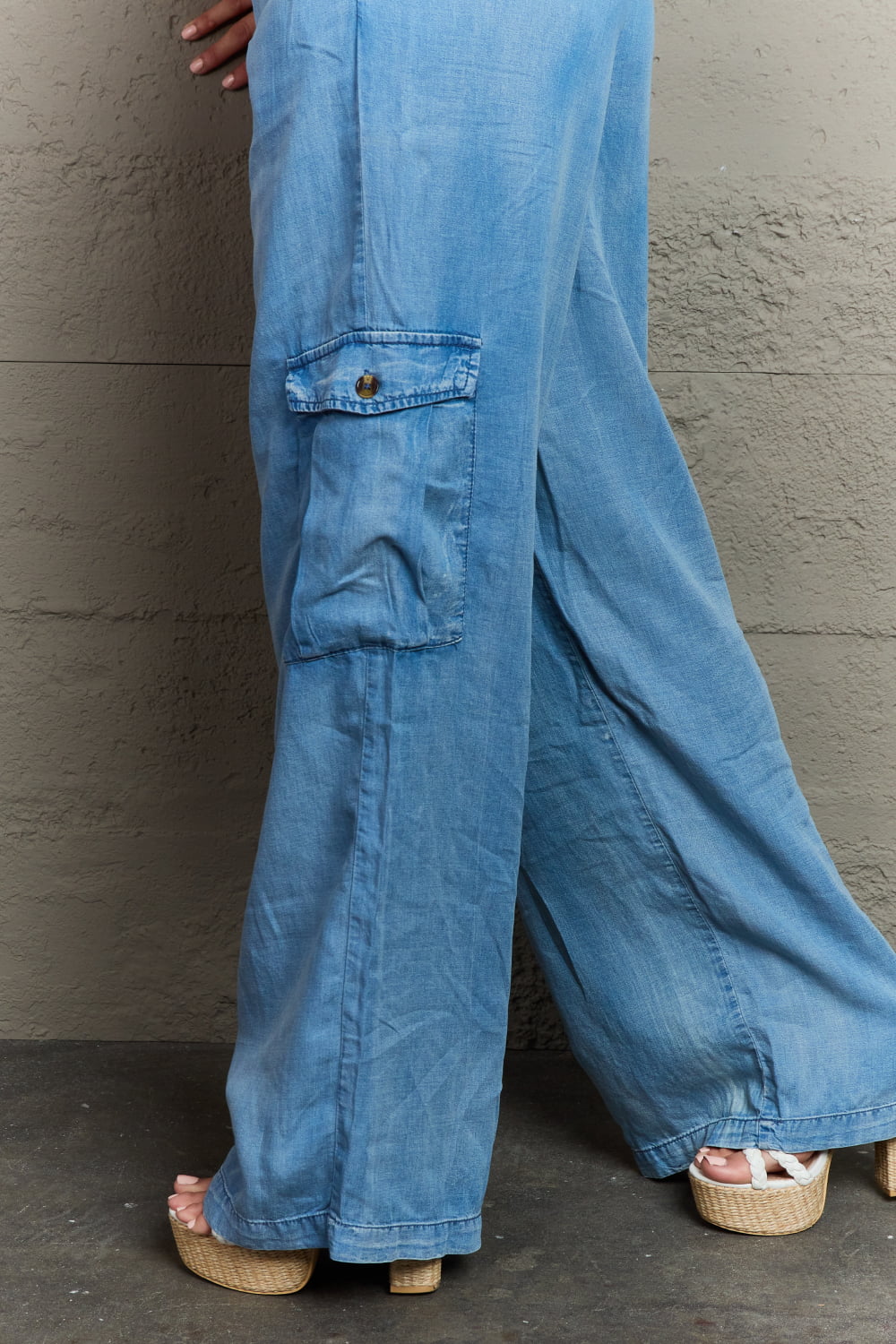 Dim Gray GeeGee Out Of Site Full Size Denim Cargo Pants