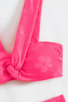 Deep Pink Wanna Play Mermaids Floral Textured Twisted Detail Bikini Set Swimwear