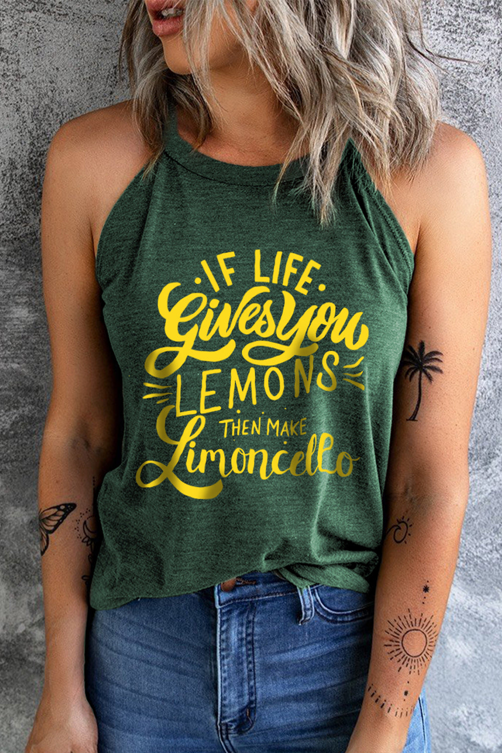 Dark Slate Gray Slogan Graphic Round Neck Tank Tops