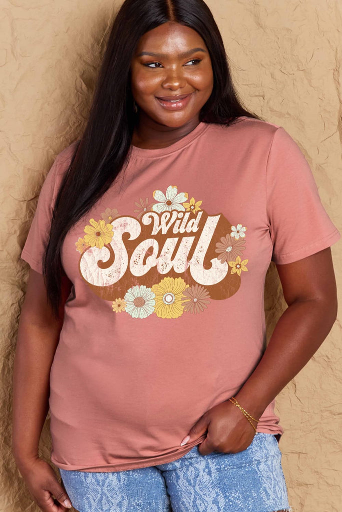 Rosy Brown Simply Love Full Size WILD SOUL Graphic Cotton T-Shirt Graphic Tees