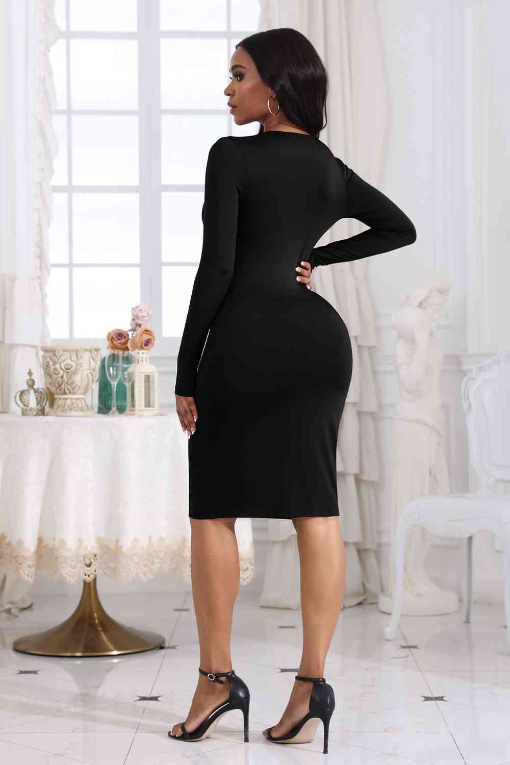 Light Gray Cutout Twisted Long Sleeve Dress Holiday