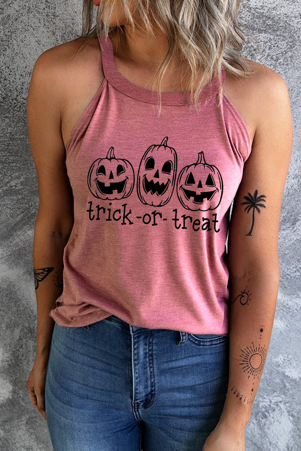 Dim Gray TRICK OR TREAT Graphic Tank Top