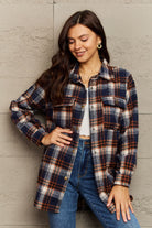 Rosy Brown Ninexis Full Size Plaid Collared Neck Button-Down Long Sleeve Jacket