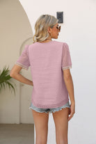 Gray Contrast V-Neck Swiss Dot Top Clothing