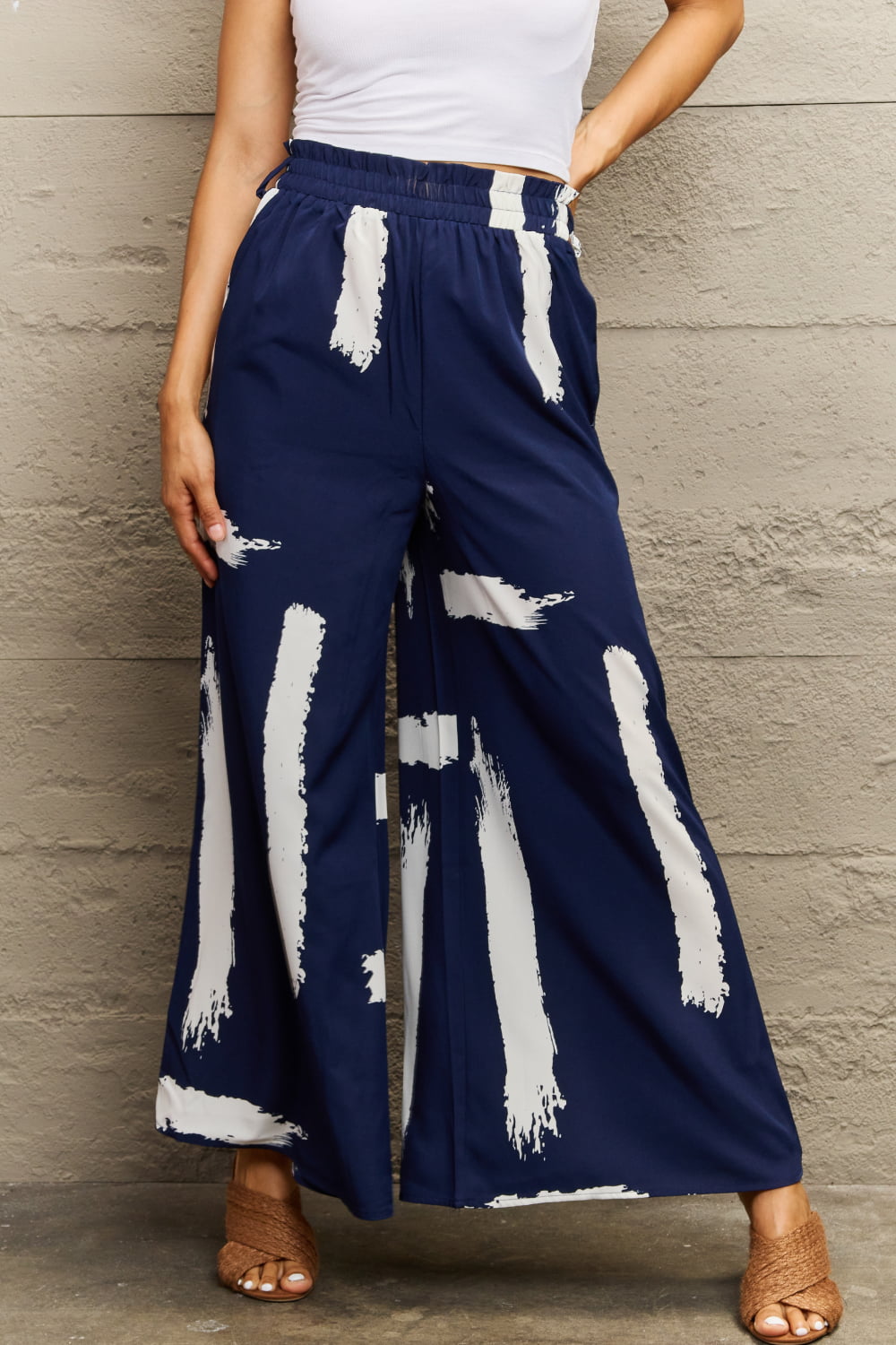 Rosy Brown Printed Wide Leg Long Pants Clothing