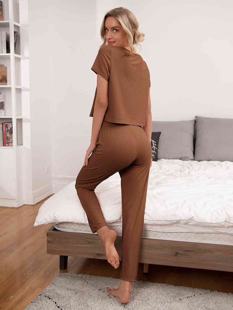 Light Gray In Love Round Neck Short Sleeve Top and Pants Lounge Set Loungewear