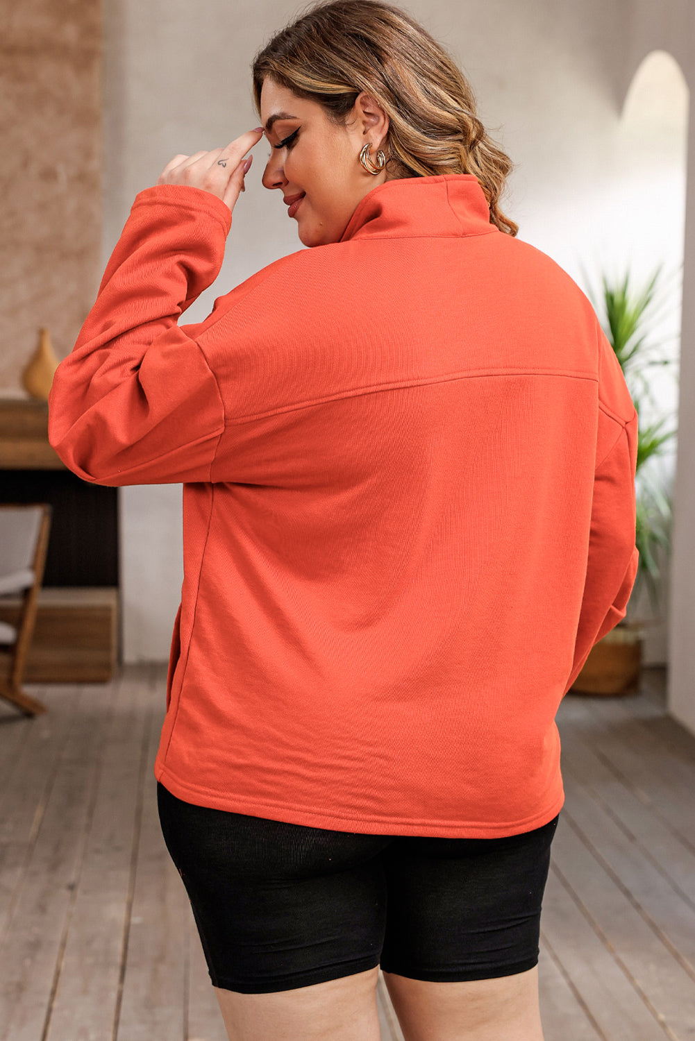 Chocolate Plus Size Zip-Up Dropped Shoulder Sweatshirt Clothing