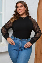 Dark Slate Gray Plus Size Round Neck Long Sleeve Blouse Clothing