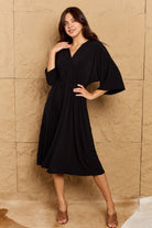 Dark Khaki OneTheLand Make Your Move Solid Surplice Midi Dress Clothing