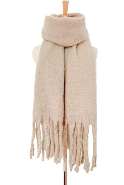 Gray Fringe Detail Polyester Scarf Winter Accessories