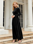 Gray Tie Front Round Neck Long Sleeve Maxi Dress New Year Looks