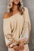 Rosy Brown Sequin Waffle-Knit Blouse Holiday