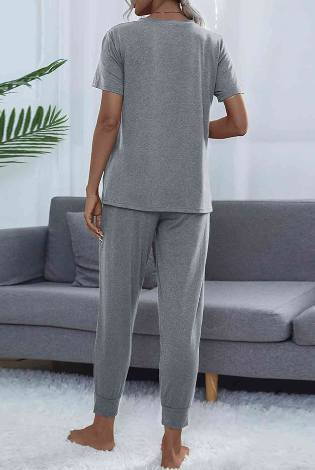 Dim Gray Round Neck Short Sleeve Top and Pants Set Loungewear