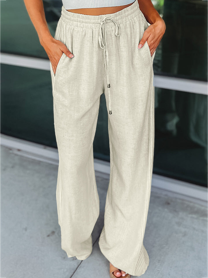 Gray Drawstring Wide Leg Pants Clothing