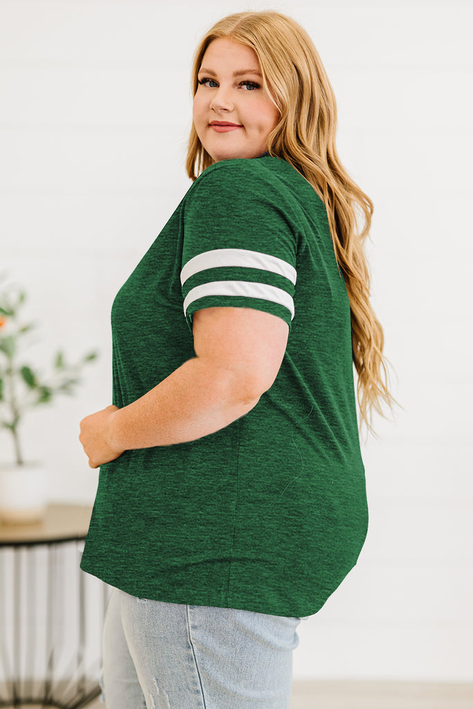 Dark Slate Gray Plus Size Striped V-Neck Tee Shirt Plus Size Clothes