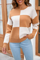 Gray Color Block Round Neck Dropped Shoulder Sweater Capsule