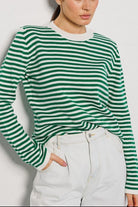 Light Gray Striped Round Neck Long Sleeve Sweater Clothing