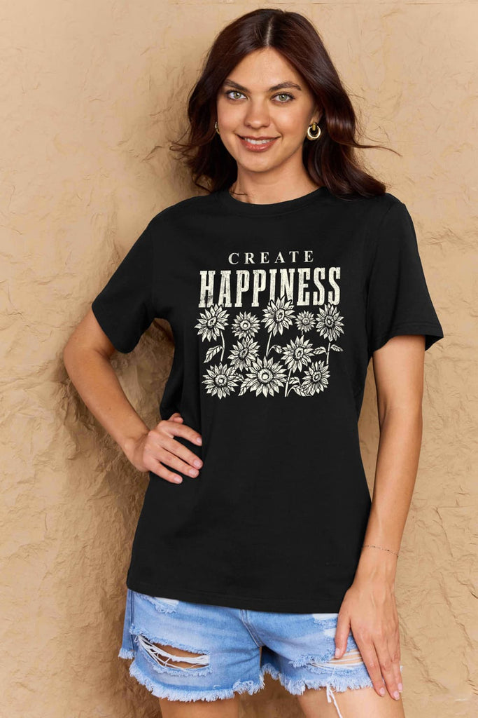 Tan Simply Love Full Size CREATE HAPPINESS Graphic Cotton T-Shirt Graphic Tees