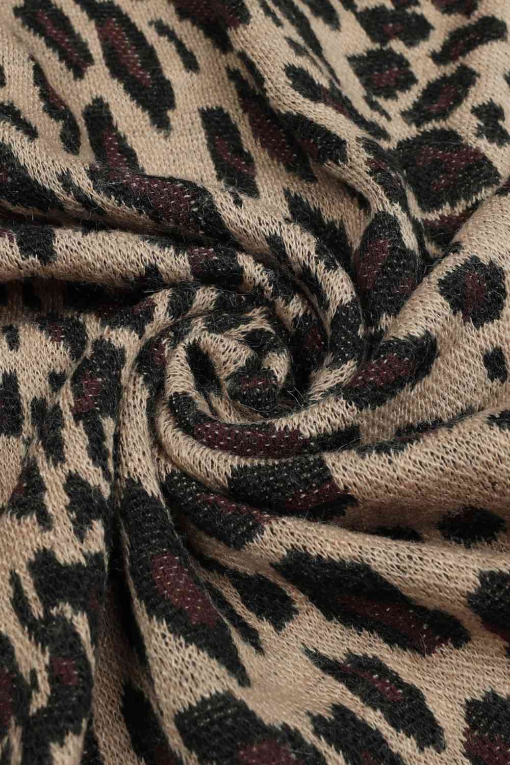 Rosy Brown Leopard Open Front Poncho Trends