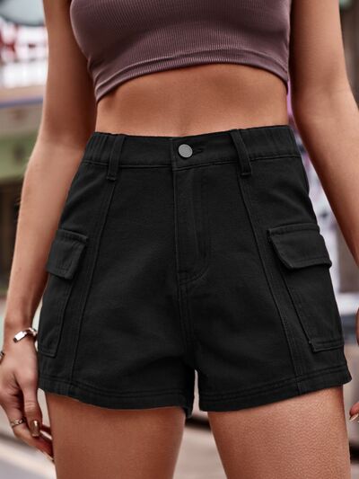 Rosy Brown High Waist Denim Shorts with Pockets Denim