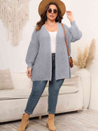Light Gray Plus Size Open Front Dropped Shoulder Knit Cardigan Plus Size Clothes