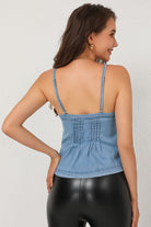 Light Gray Pleated Detail Buttoned Denim Cami