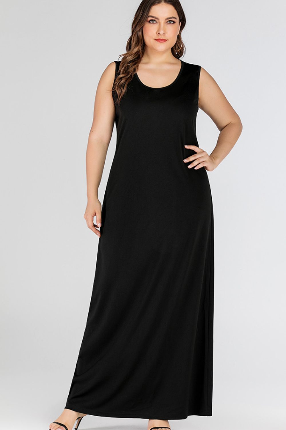 Black Plus Size Scoop Neck Maxi Tank Dress Plus Size Clothes