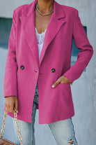 Rosy Brown A Barbie Double-Breasted Padded Shoulder Blazer with Pockets Blazers